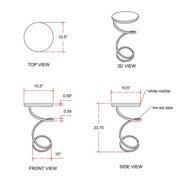 Modern Round Spiral Base Drink Table, Silver with Black Granite Top
