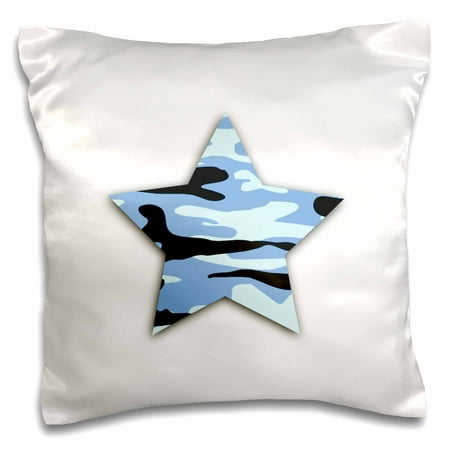 3dRose Blue Camo Star - light blue army camouflage pattern - military soldier - Pillow Case, 16 by