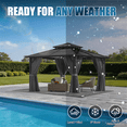 thumbnail image 3 of Sunmthink 12' x 12' Hardtop Gazebo,Polycarbonate Double Roof,Aluminum Frame with Curtains and Netting for Patio,Garden,Gray, 3 of 8