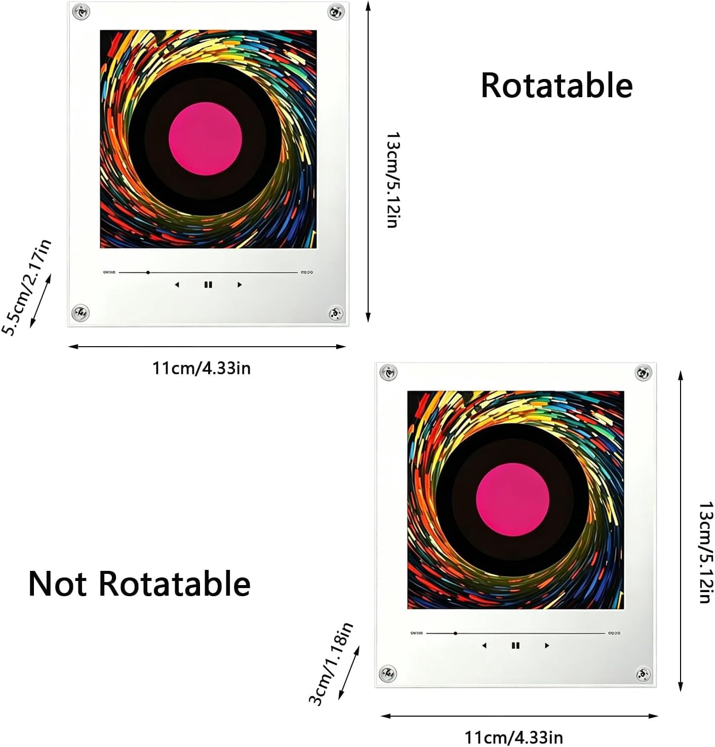Magnetic Fridge Music Player and Mini Vinyl Record Player Magnet, with LED Light, 128MB, Home Office Decor, Customizable Image Support  (Rotatable)
