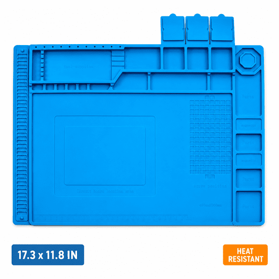 Kabuer Silicone Soldering Mat,Magnetic Heat Resistant Work Station for Electronics Repair, 17.3 x 11.8 in,Blue