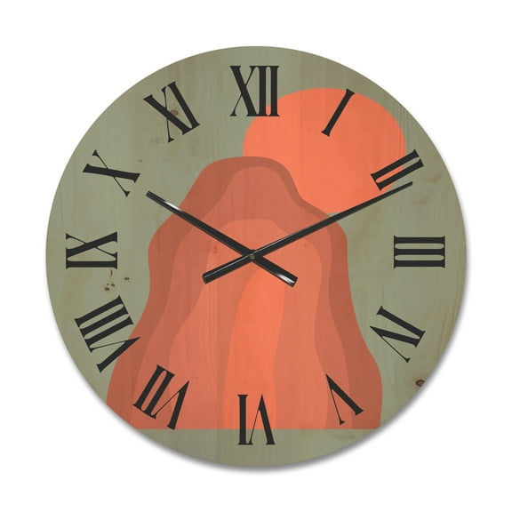 Designart 'Abstract Pink Sunset Mountain Landscape' Modern Wood Wall Clock