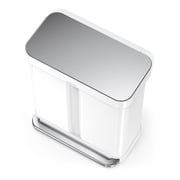 simplehuman 58 Liter/ 15.3 Gallon Rectangular Dual Compartment Recycling Step Trash Can, White Steel