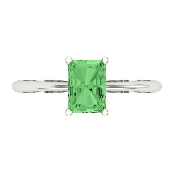 Clara Pucci 14K White Gold 1ct Green Solitaire Ring for Women