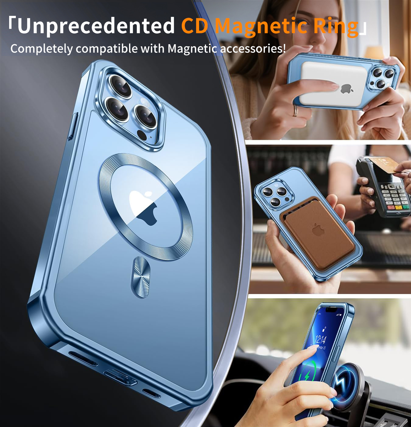 JETeacka iPhone 13 Pro Case(6.1") MagSafe Compatible Full Body Rugged Built-in Touch Sensitive Screen Protector Anti-Scratch Clear Case, Sierra Blue