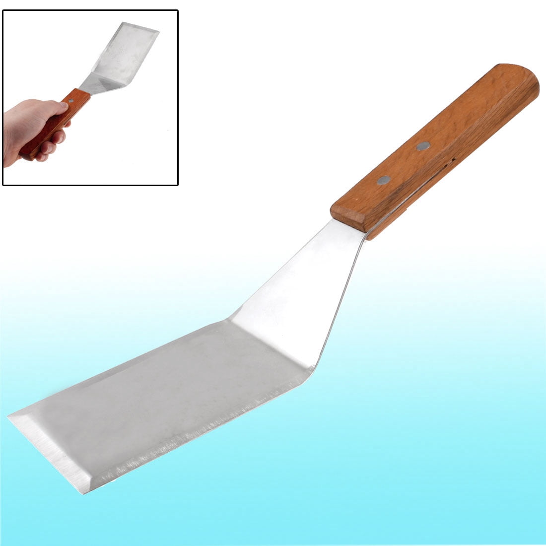 Unique Bargains Wood Handle Silver Tone Stainless Steel Smooth Wide Spatula 11.2 Inch