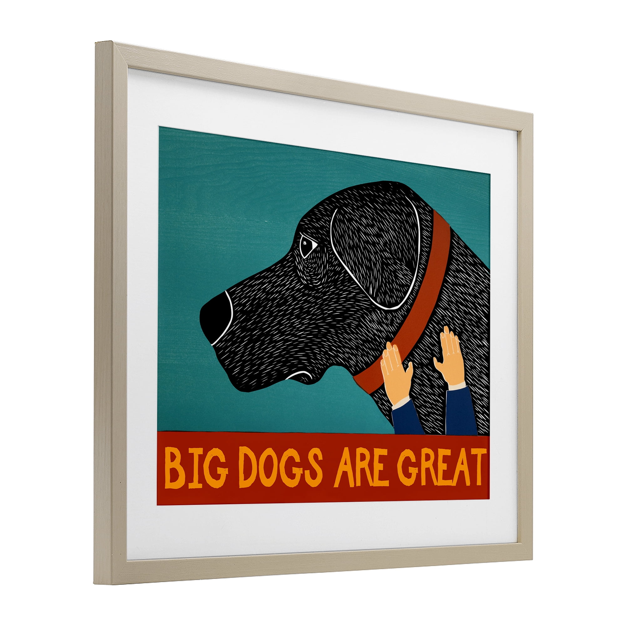 Big Dogs Are Great Birch Framed Print Under Glass, design by Stephen Huneck