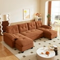 thumbnail image 4 of 104.7'' Futon Sofa Bed Full, Oversized Folding Sleeper Sofa Bed, Convertible U-Shaped Double Chaise, USB, Type-C, Adjustable Backrest, Chenille Futon Couches for Living Room, Bedroom, Orange, 4 of 12