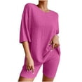 thumbnail image 7 of QUYUON 2 Piece Shorts Set for Women Shorts Pajama Set Sleepwear Lounge Sets Elbow-Length Short Sleeve Crew Neck Tops Short Pants Sets Two Piece Outfits Loungewear C-Hot Pink XL, 7 of 7