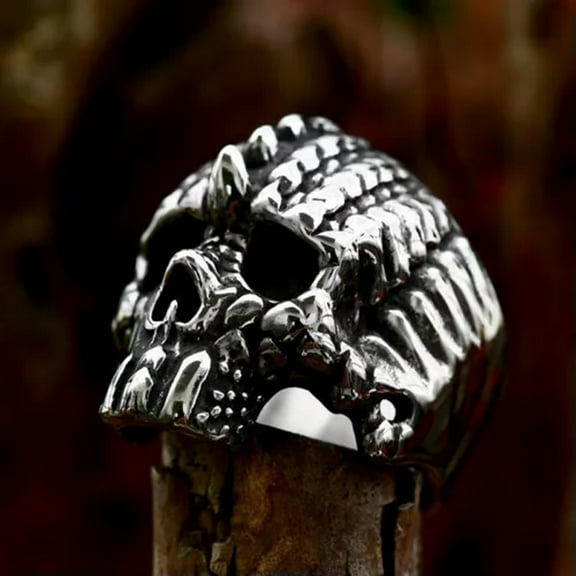 K-KED Men's Gothic Scale Skull Head Ring Stainless Steel Hiphop Biker Punk Ring Gift-7