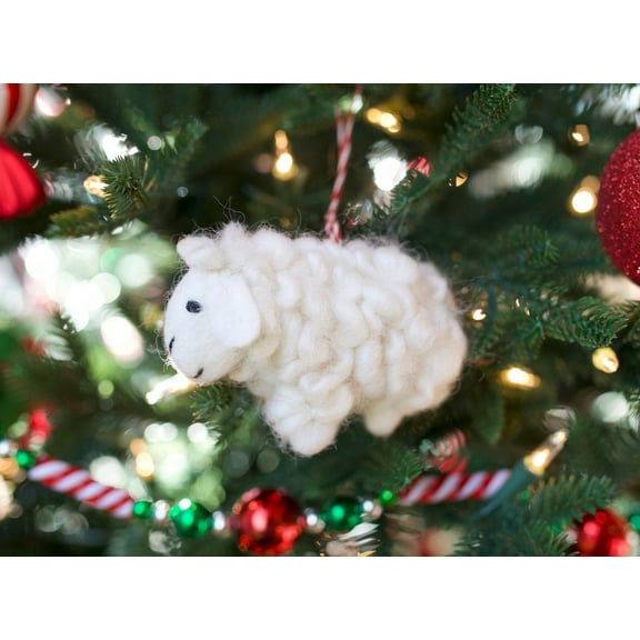 Sheep Ornament - Felt Wool Fair Trade Christmas Ornament Handmade in Nepal