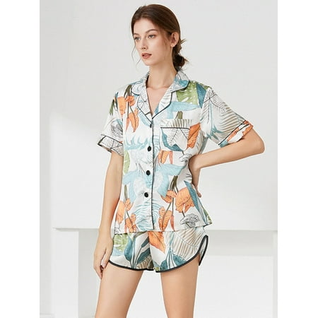 

FridayIn Sweet Suit collar Printing Loose Female Pajama
