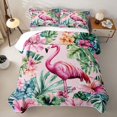 thumbnail image 2 of jejeloiu Soft Flamingo Flowers Twin Quilt Set Kids,Tropical Botanical Leaves Twin Coverlet Set For Girls,2 Pieces, 2 of 7