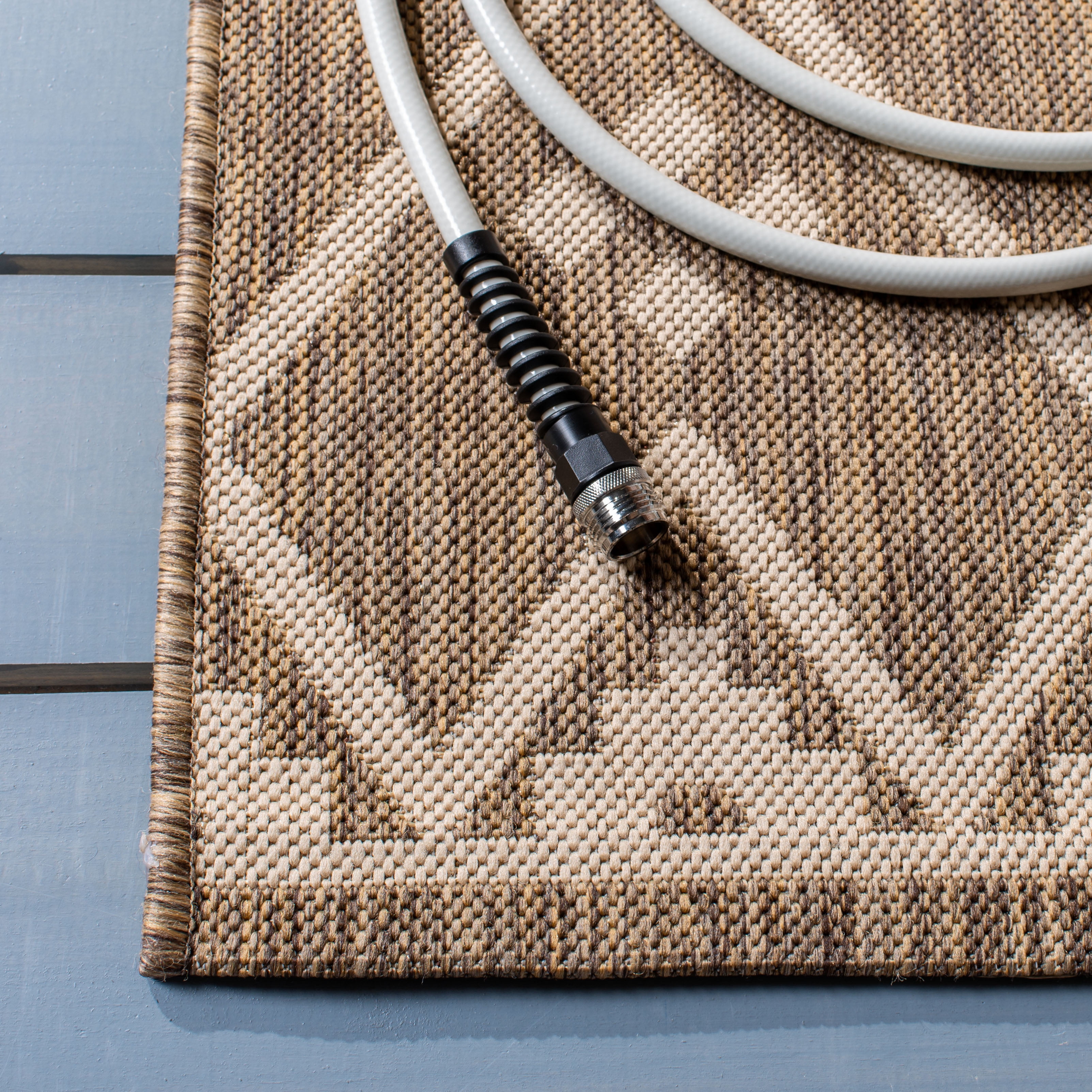 SAFAVIEH Courtyard Cori Bordered Indoor/Outdoor Area Rug, Brown/Light Beige, 9' x 12'