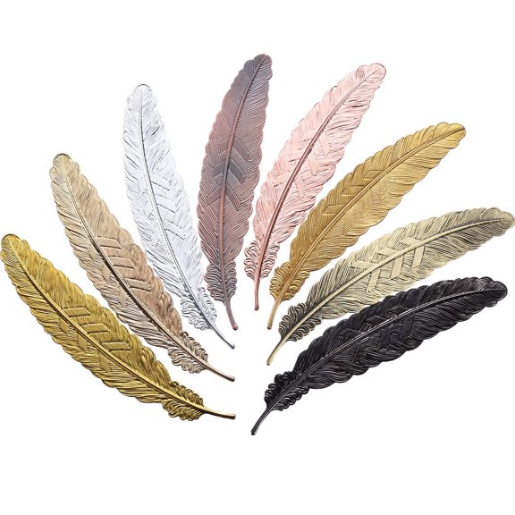 Emlimny 8 Pieces Metal Feather Bookmarks Assorted Metal Bookmark Feather Shape Book Marker for Adults and Kids (Set 1)
