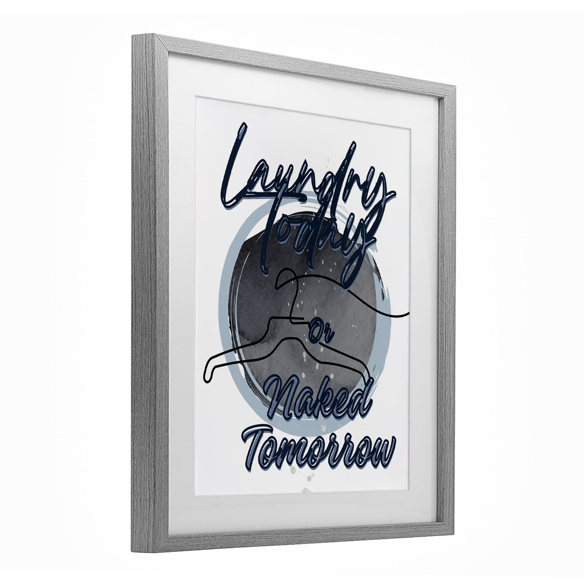Laundry Phrase with Hanger Contour Gray Framed Print Under Glass, design by Jesse Keith