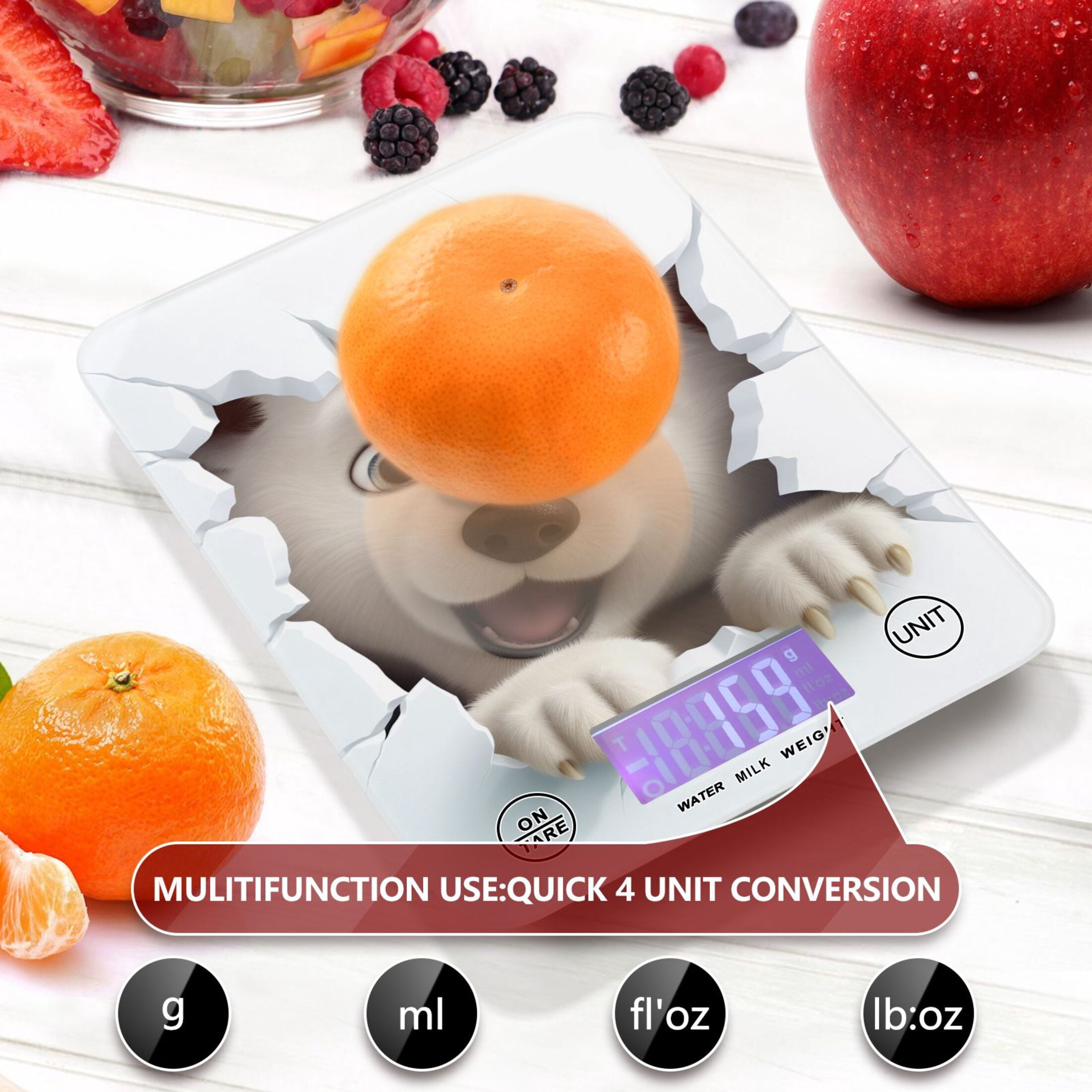 White Bear Face Wall Food Scale Digital Kitchen Scale Waterproof Tempered Glass Tare Function 11 lb for Baking Cooking Meal Prep
