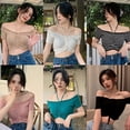 thumbnail image 3 of Women‘s Off Shoulder Frill Knot Front Knit Short Sleeve Crop Tops, 3 of 3