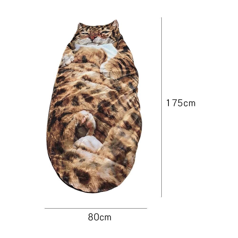 3D Realistic Cat Sleeping Bag for Adults, 69" x 32" Large Envelope Style Nap Blanket, Soft Cotton-Blend Wearable Throw for Camping, Dorm & Office, Whimsical Feline Gift for Cat Lovers