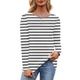 thumbnail image 2 of Oalirro Gray 2024 Striped Shirt for Women Fashion Crewneck Dressy Casual Long Sleeve Winter Trendy Loose Fit Blouses, 2 of 6