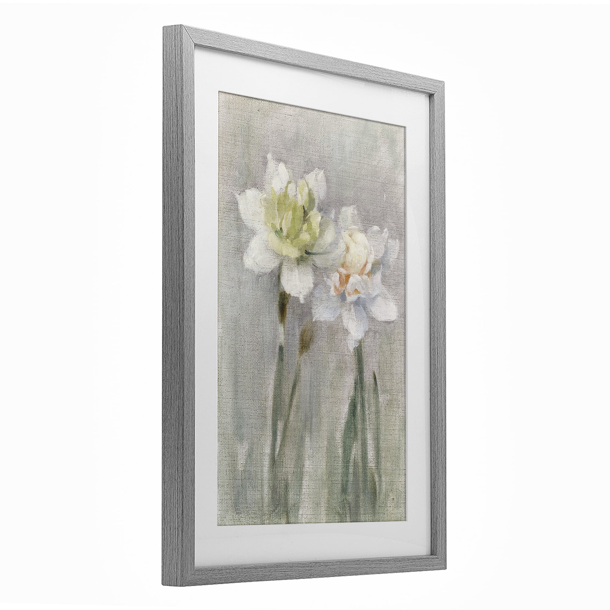 Stupell Industries Twin White Daffodils Gray Framed Print Under Glass, design by Stellar Design Studio