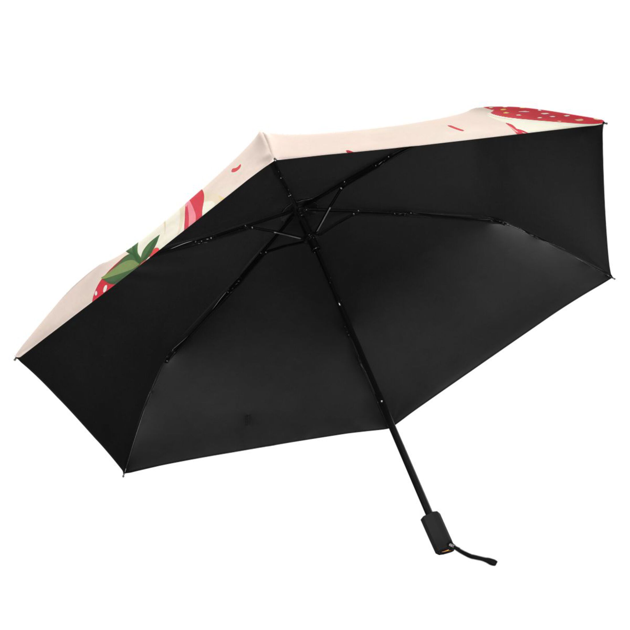 Cute Strawberry Cakes Cartoon All Weather Umbrella Triple Folding Parasol 6 Ribs UV Protection Portable