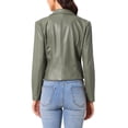 thumbnail image 3 of INSPIRE CHIC Women's Jacket Leather Blazer Long Sleeve Notched Lapel Collar Vintage Moto Biker Vegan Pleather Coat M Army Green, 3 of 6