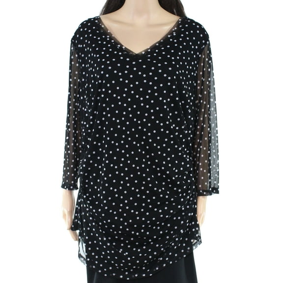 Women's Top White Plus V-Neck Polka Dot Stretch 3X
