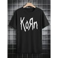 thumbnail image 2 of Everyday Comfort] Men's Casual Round Neck T-Shirt with Vintage Band "KORN" Print - Black, Polyester, Machine Washable - Ideal Summer Gift for Him, 2 of 6