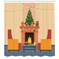 thumbnail image 3 of Fireplace Shower Curtain, Christmas Themed Cartoonish Interior Design with Tree Log Fair Gifts and Seats, Fabric Bathroom Set with Hooks, 69W X 84L Inches Extra Long, Multicolor, by Ambesonne, 3 of 3