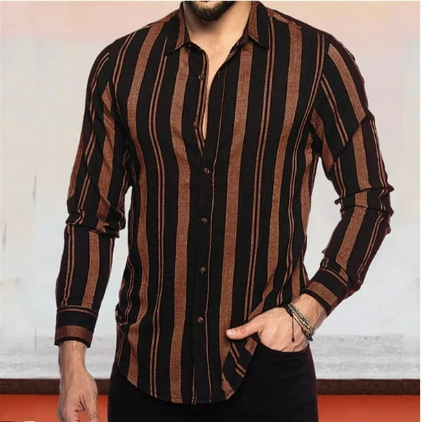 Camisa de hombre de negocios a rayas para uso diario, salidas de fin de semana, primavera y verano, solapa, manga larga, camisa elástica burdeos XS-6XL