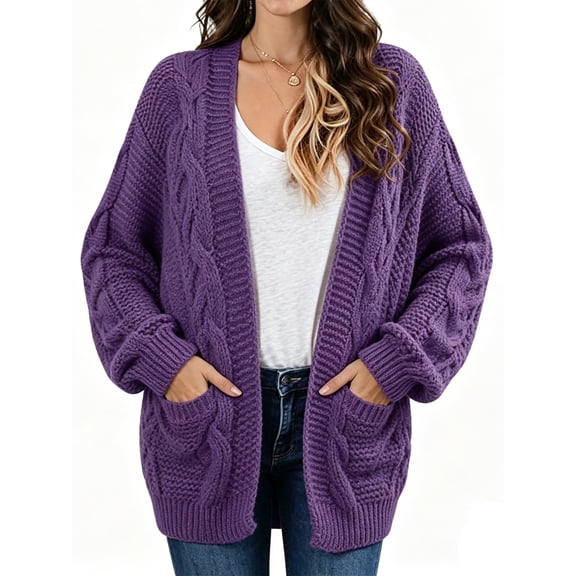 Women Oversized Chunky Open Front Cardigan Sweaters Cable Knit Long Sleeve Cardigans Outwear Coats