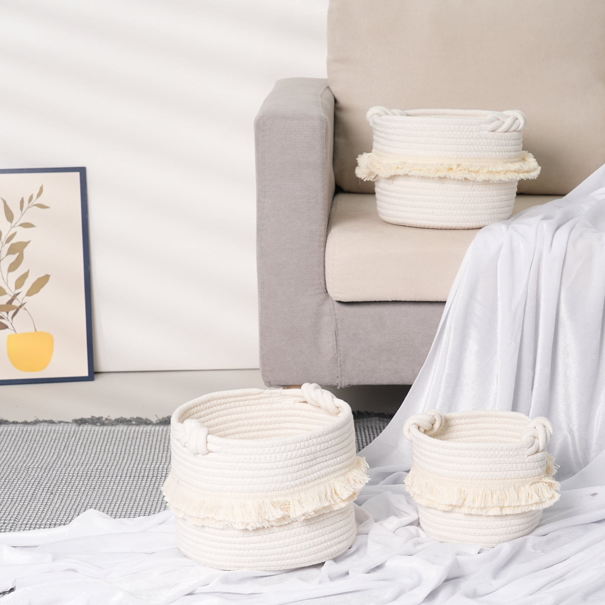 Unique Bargains 3 Pack Storage Basket Shelf Storage Bin Organizer Bin for Home White