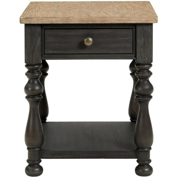 Bowery Hill Modern Wood Side Table in Antique Oak and Matte Black