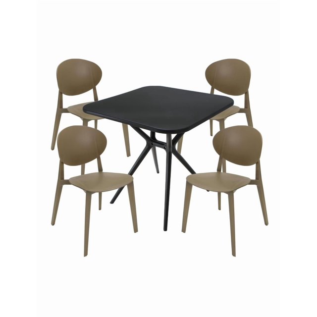 CONJUNTO DE EXTERIOR MESA LODI NEGRO Y SET DE 4 SILLAS MASSA TABACO
