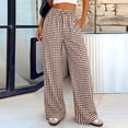 thumbnail image 2 of Lumtrix Womens Gingham Pants 2026 Cotton Linen Drawstring Wide Leg Lounge Pants Cute Casual Trousers with Pockets Brown L, 2 of 7