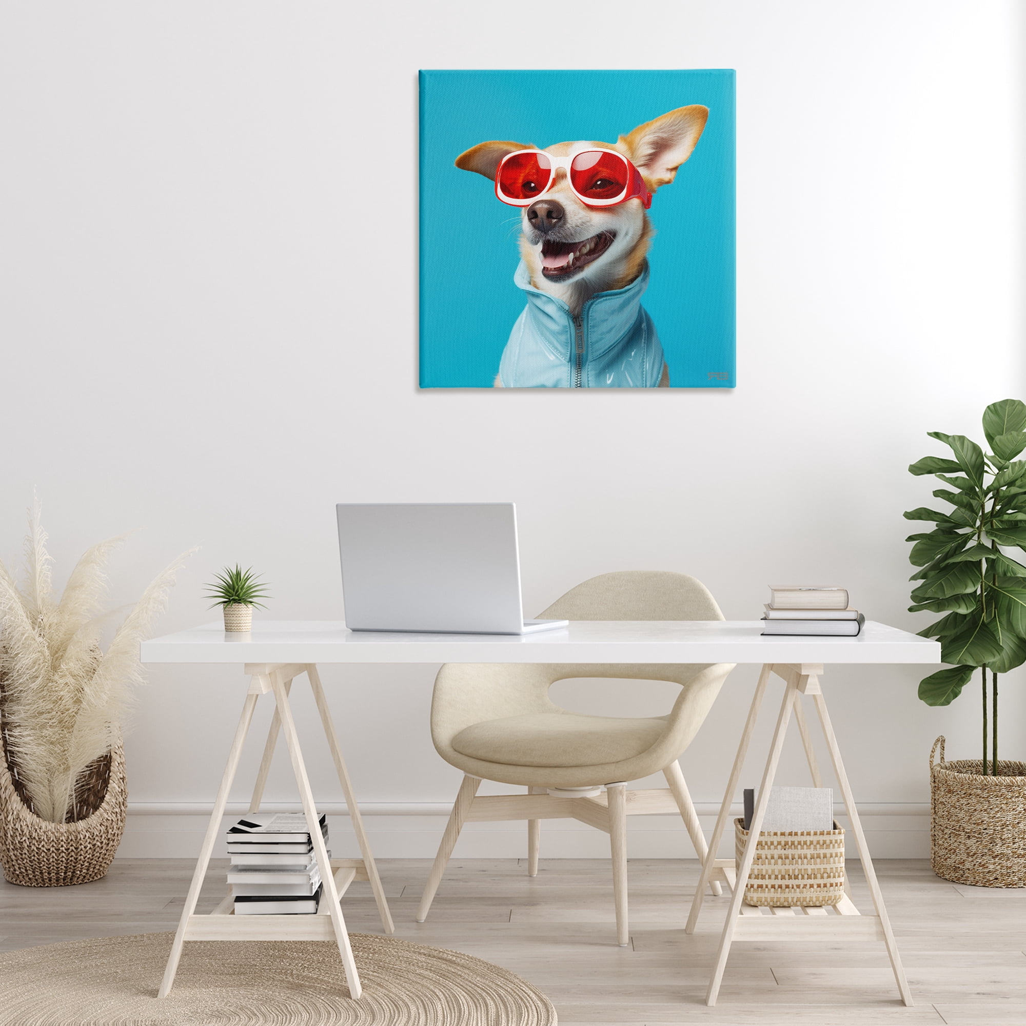 Stupell Industries Stylish Dog on Blue Animals & Insects Painting Gallery Wrapped Canvas Art Print Wall Art, 30 x 30