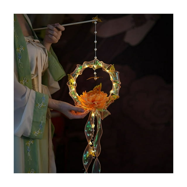 Handmade DIY Chinese Lantern with Ribbon Mid-Autumn Festival Colorful Luminous Rabbit Lantern Hanging Pendant