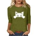 thumbnail image 2 of ALLLIST 3/4 Sleeve Women's Tops Crew Neck Holiday T-Shirts Cat Graphic Casual Green Shirts Women's Clothing, 2 of 4