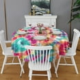 thumbnail image 2 of Colorful Tie Dye Pattern Round Tablecloth 60"x60",Wrinkle Wipeable Table Cloth for Kitchen Dining Room Picnic Patio Party, 2 of 6