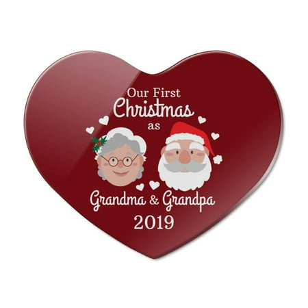 Angry Grandpa Christmas 2019 First Christmas as Grandma Grandpa 2019 Santa Mrs. Claus Heart Acrylic Fridge Refrigerator Magnet ()