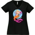 thumbnail image 3 of Inktastic Nautical Orange and Pink Mermaid Sitting on Anchor Women's Plus Size V-Neck T-Shirt, 3 of 5