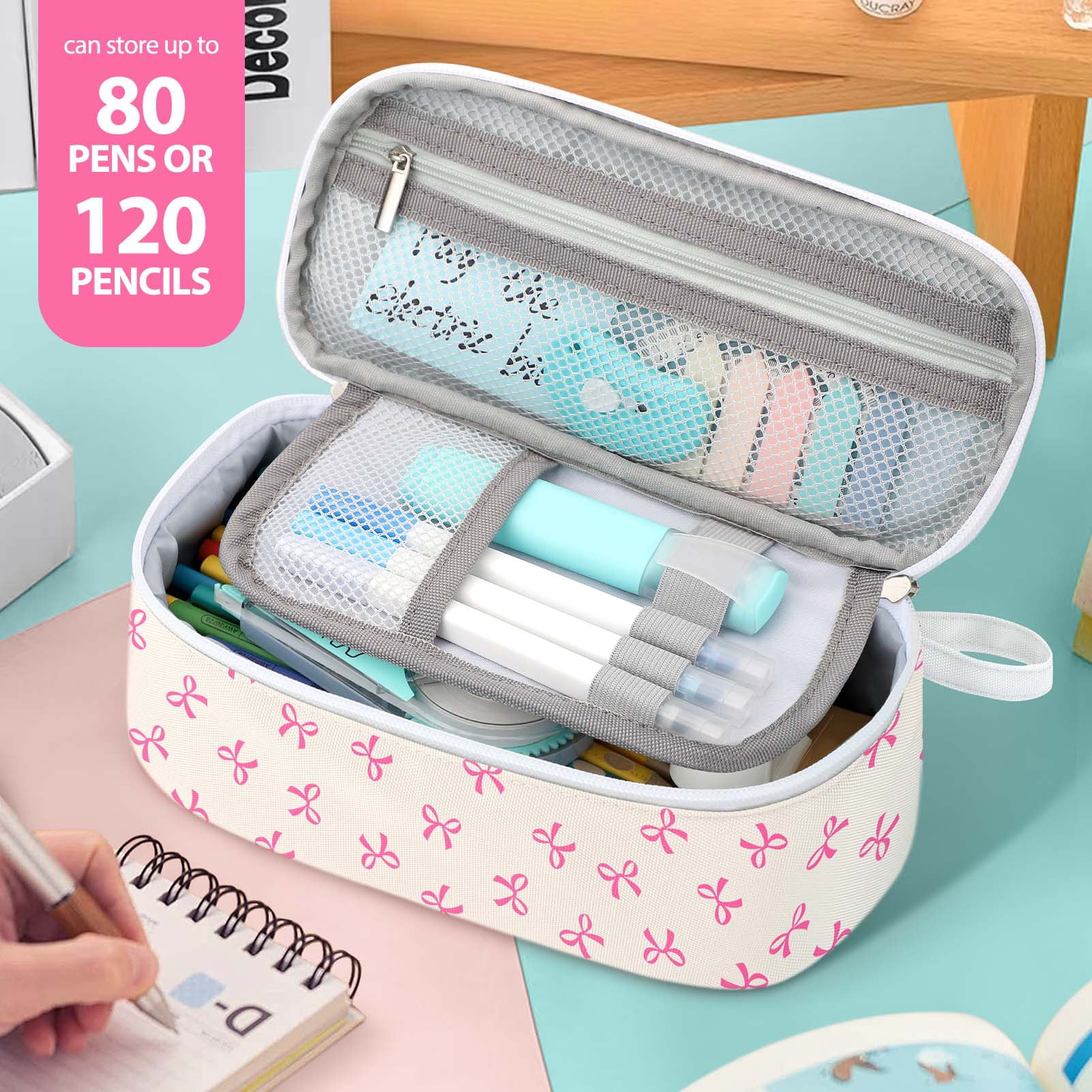 Livhil Large Pencil Pouch, Pencil Case for Girls Boys, Pencil Bag Pencil Boxes for Kids Elementary School Supplies, Bow