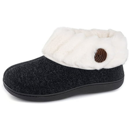 

RockDove Women s Fuzzy Felt Cozy Bootie Slippers with Audrey Collared Ladies Closed Back Boots House Shoes with Nonslip Rubber Sole