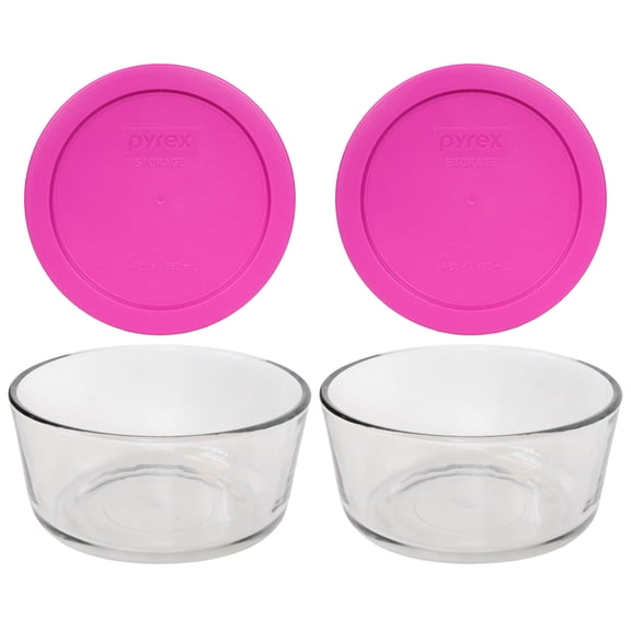 Pyrex 7201 4-Cup Bowls & 7201-PC Berry Pink Lids (2-Pack) - Made in USA