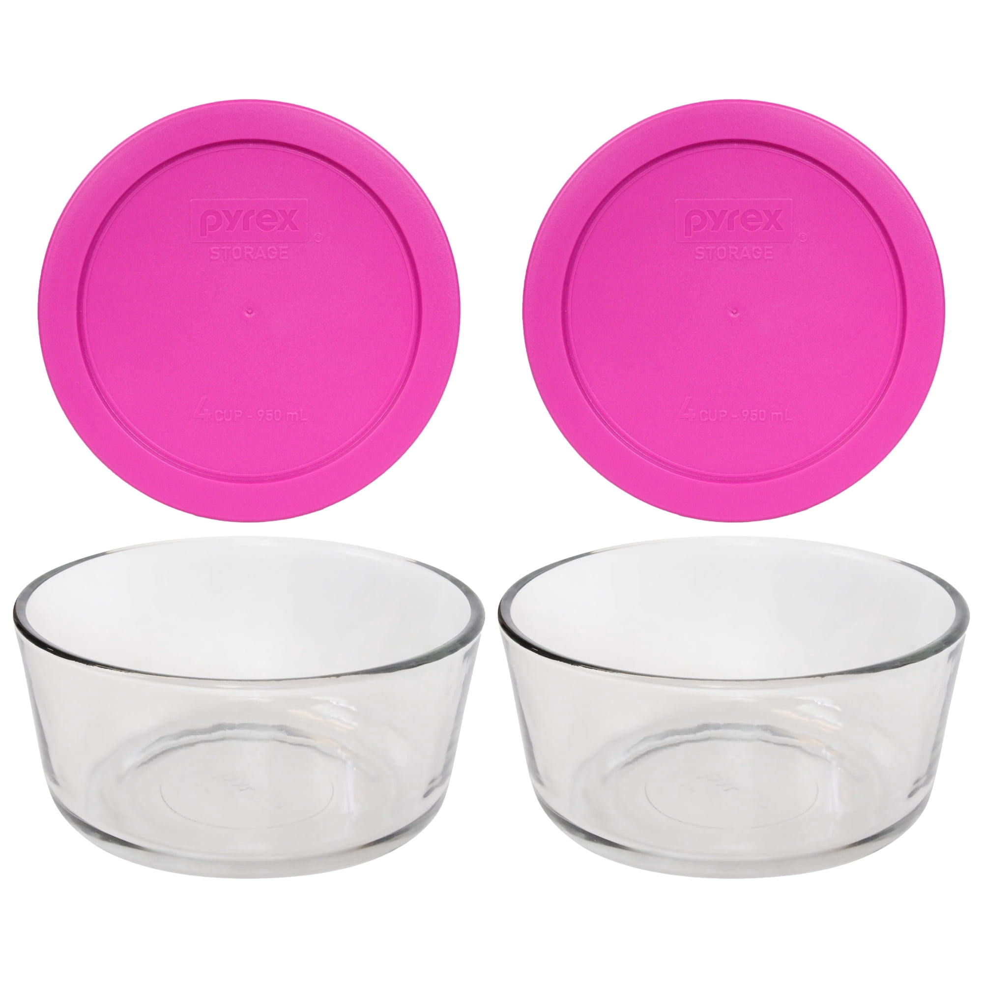 Pyrex 7201 4-Cup Bowls & 7201-PC Berry Pink Lids (2-Pack) - Made in USA