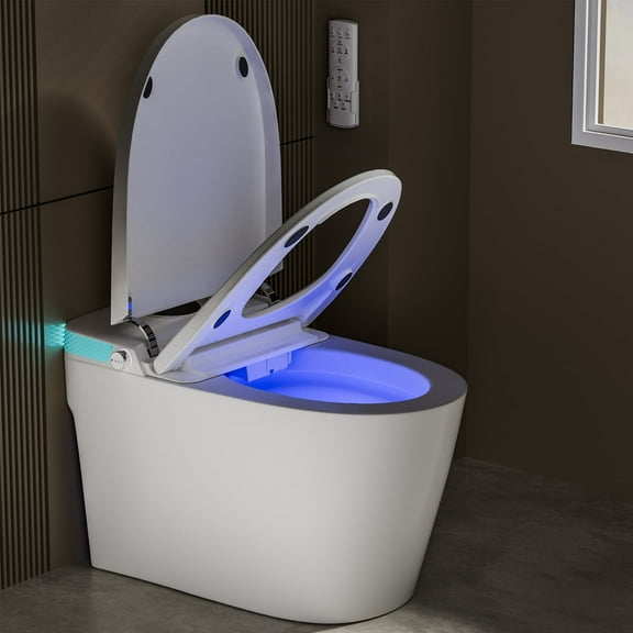 Smart Bidet Toilet with Heated Seat & Warm Air Dryer - Auto/Foot Flush, Adjustable Water Settings, Self-Cleaning Nozzle, Energy-Saving