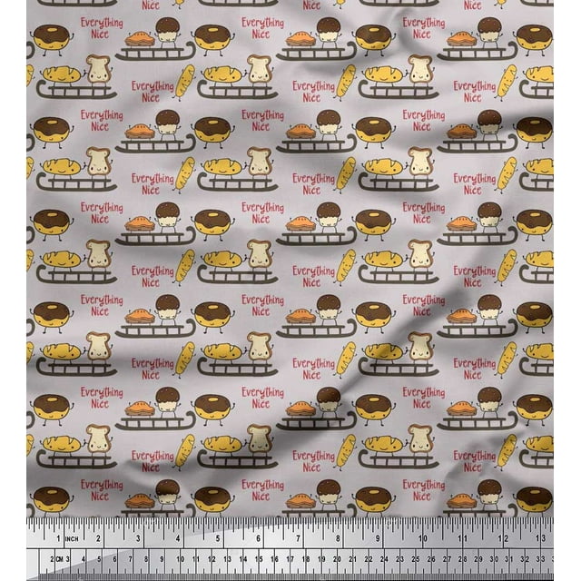 Soimoi Modal Satin Fabric Sleigh,Bread & Hot Dog Food Fabric Prints by Yard 42 Inch Wide