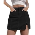 thumbnail image 1 of Falda pantalón vaquera negra de tiro alto luvamia, talla grande, 1 of 8