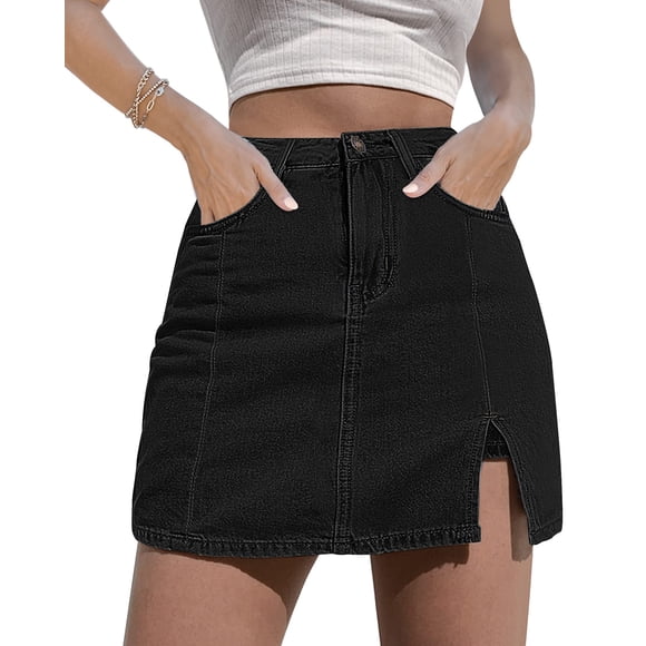 Falda pantalón vaquera negra de tiro alto luvamia, talla grande